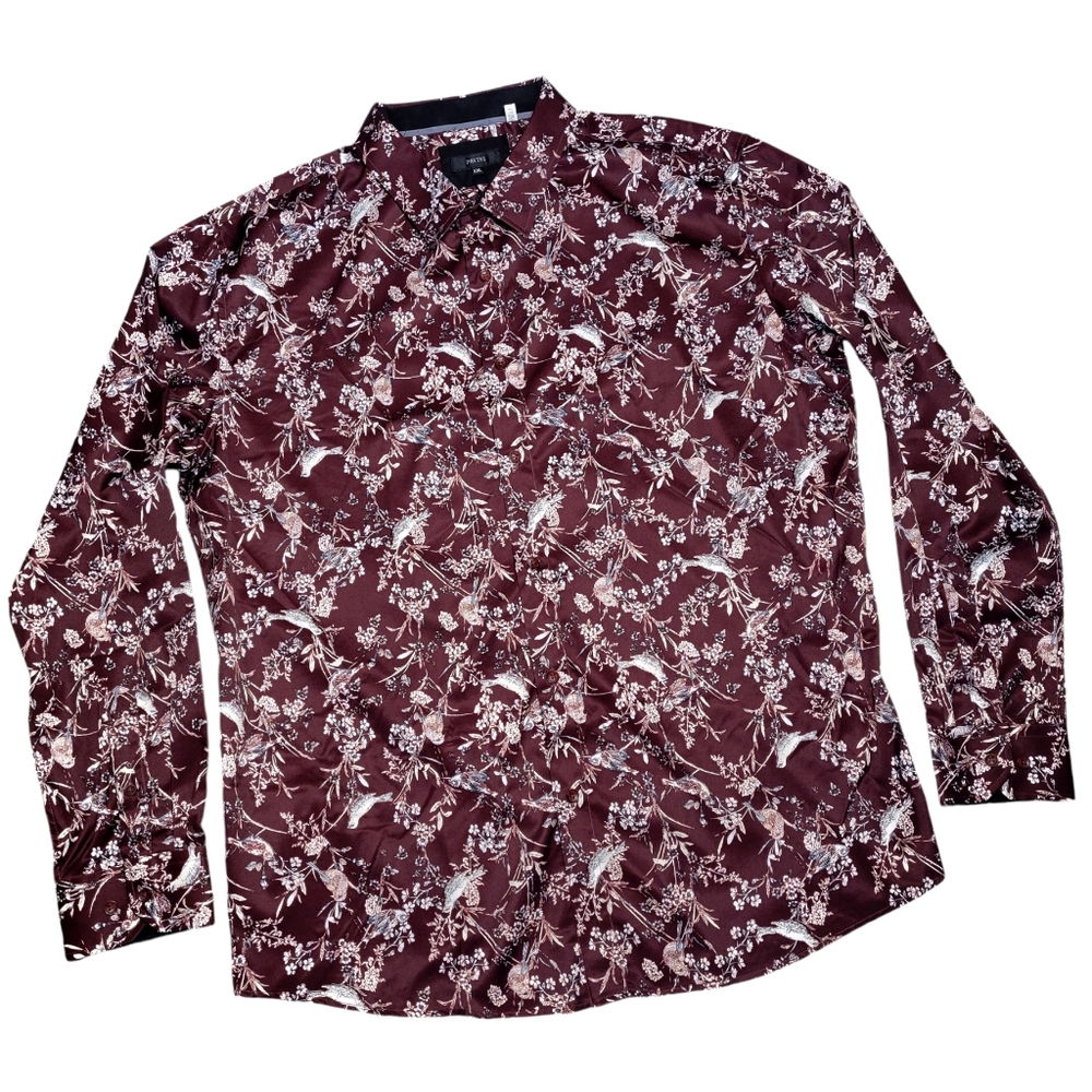 Pavini Men's XXL Dress Shirt Long-Sleeve Button-Down 2XL Cotton Burgundy Red NWT
